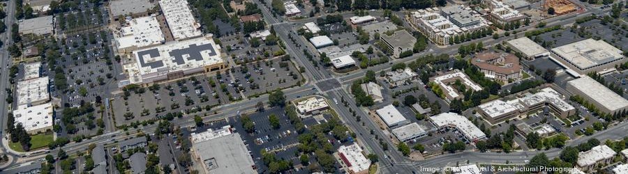 Aerial view of commercial buildings