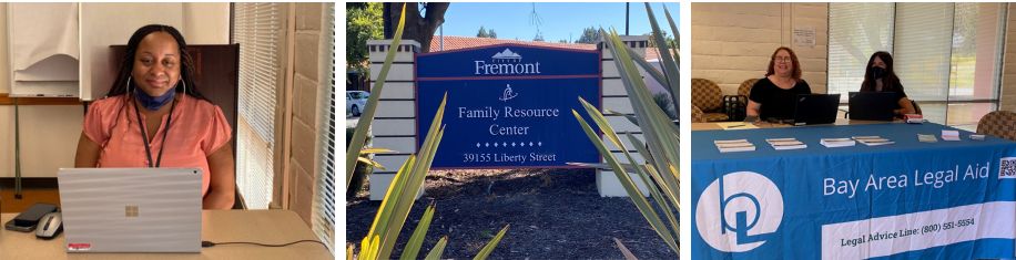 Images of services at the Housing Resource Center and an image of the Fremont Family Resource Center sign